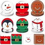 QIYANPAX 100 PCS Christmas Paper Plates and Napkins Sets, Christmas Party Supplies - Dinner Plates, Dessert Plates, Napkins for Xmas Birthday Party Decorations, Serves 30