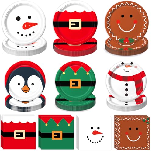 QIYANPAX 100 PCS Christmas Paper Plates and Napkins Sets, Christmas Party Supplies - Dinner Plates, Dessert Plates, Napkins for Xmas Birthday Party Decorations, Serves 30 QIYANPAX 100 PCS Christmas Paper Plates and Napkins Sets, Christmas Party Supplies - Dinner Plates, Dessert Plates, Napkins for Xmas Birthday Party Decorations, Serves 30