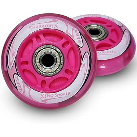 Xino Sports Inline Skates Replacement Wheels with LED Illuminating Lights, Bearings Included, Pack of 2, 70 mm (Fuchsia) Cover
