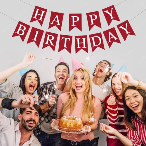Image of Happy Birthday Banner Birthday Party Supplies (Red)