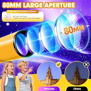 MEEZAA Telescope for Adults & Kids, 80mm Aperture 500mm Portable Refractor Telescope for Astronomy Beginners, Professional Travel Astronomical Telescopes with Tripod, Stickers, Phone Adapter, Backpack