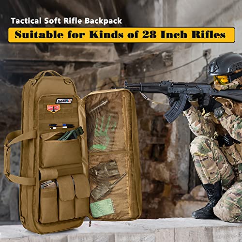 Goburos Tactical Rifle Bag Backpack Fits 28” Rifles, Soft Rifle Case With 3 Magazine Holders, Padded Shoulder Straps, Lockable Zipper And Molle System For Hunting And Shooting #TOP6