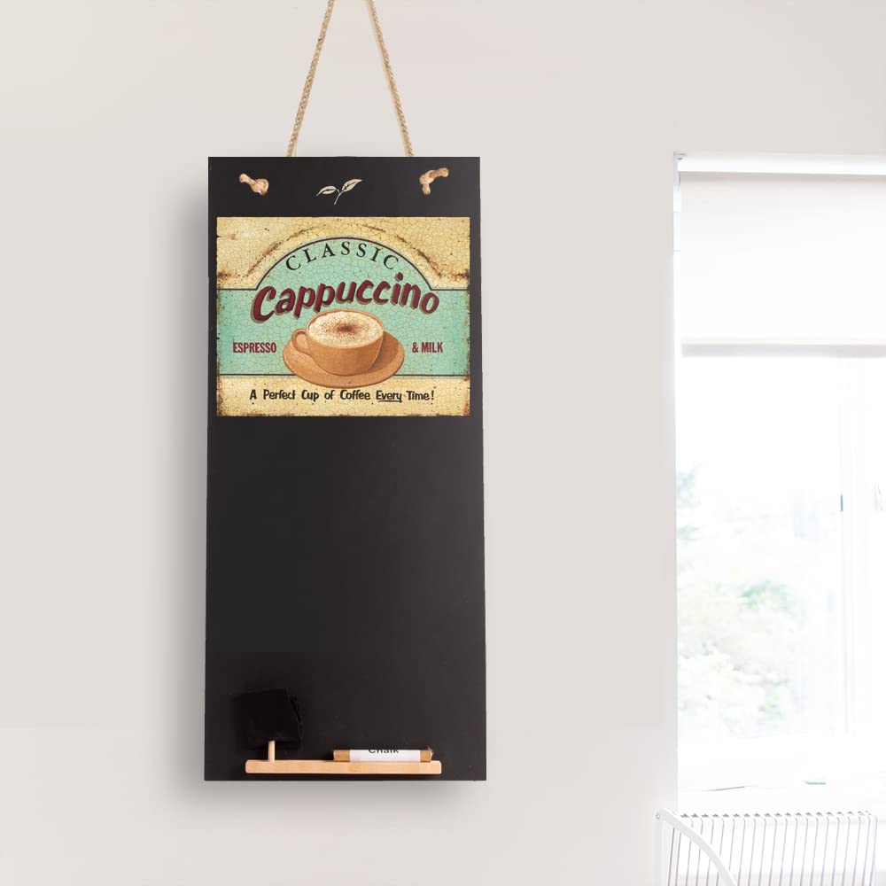 Chalkboards Uk Black Chb062 Cappuccino Tall Thin Chalkboard/Blackboard/Memo Kitchen Board With Rope, Tray And Chalk. Booths Design Range, Wood, 60 X 26.5 X 1 Cm
