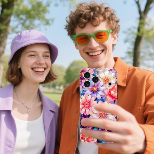 Image of Magnetic for iPhone 17 Pro Max Case for Women Girl, Colorful Floral | Stylish Flower Pattern Design [Compatible with MagSafe] [Full Camera Protection] 2-Layer Hybrid Shockproof Glossy Phone Case