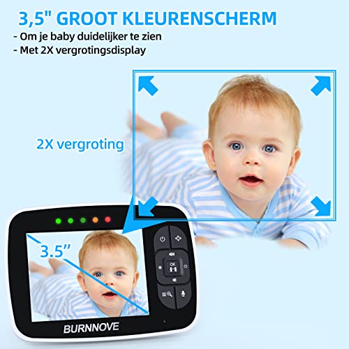 Babyfoon met Camera, 3,5 Inch, Babyfoon, Babymonitor met Afstandsbediening, Pan-Tilt-Camera, 2 x Digitale Zoom, 355 °/120 Graden Draaibaar, ECO-Modus, Nachtzicht - Afbeelding 3