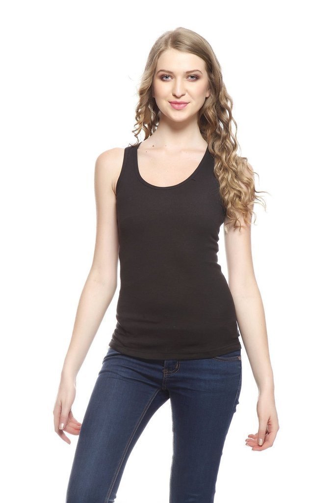 Women Cotton Black Camisole Top With Adjustable Strip-image-1