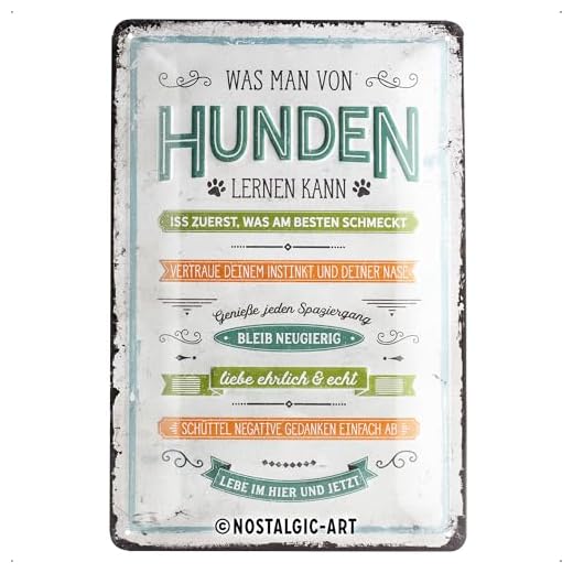 Nostalgic-Art Retro Blechschild PfotenSchild Lernen – Geschenk-Idee für Hunde-Besitzer, aus Metall, Vintage-Dekoration, 20 x 30 cm