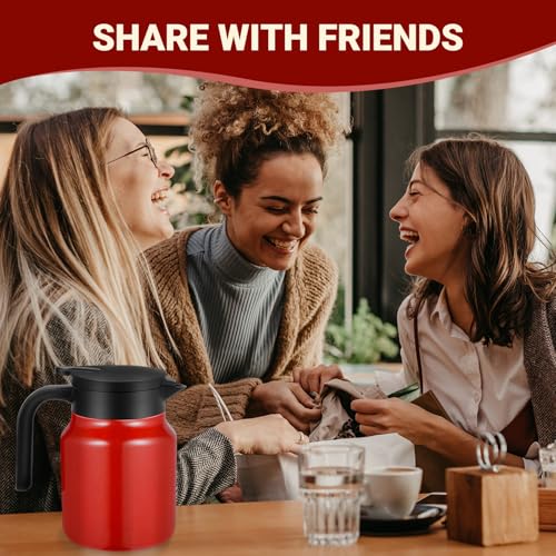 Image of Insulated Coffee Carafe, 34 oz, Keeps Hot for 12H, Red