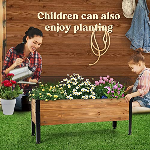 Oiprtgfj Wood Rectangular Garden Planter Box Raised Bed Outdoor,Planters For Outdoor Plants 37X13X15In Elevated Herbs Vegetables Flowers Great Patio Deck Balcony thumb #4
