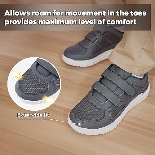 FitVille Diabetic Shoes for Men Extra Wide Width, Mens Diabetic Shoes for Neuropathy, Swollen Feet, Pain Relief with Adjustable Straps4