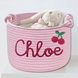 JCYIF Personalized Dog Toy Basket Custom Dog Toy Box Rope Woven Basket with Pet's Name Dog Storage Organizer with Handles Cute Toy Bin for Cat Pink