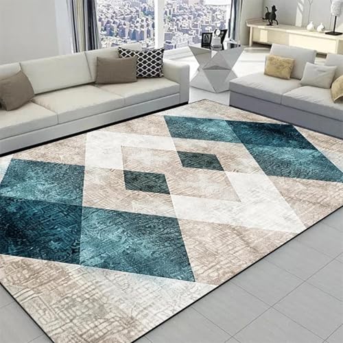 Tapis géométrique doux pour sol froid devant canapé et chambre