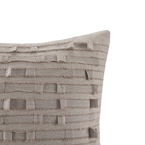 Image of INK+IVY Kerala Mid Century Modern Cotton Square Decorative Pillow Sofa Cushion Lumbar, Back Support, 20 inchx20 inch, Chambray Jacquard Taupe