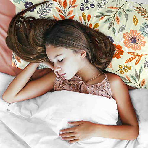 Parure de lit simple floral avec housse de couette 140x200 et 2 taies