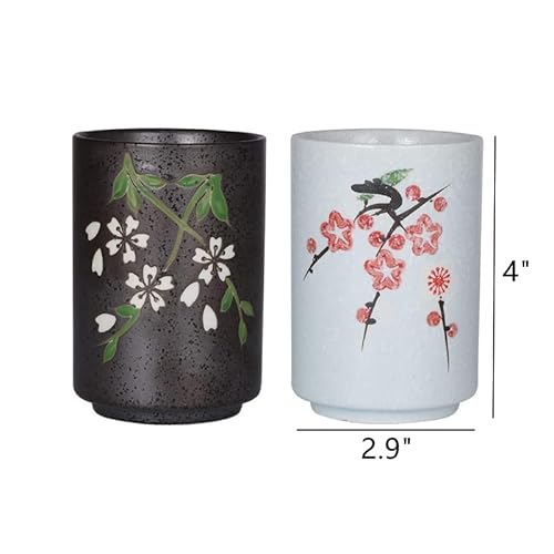 10Oz Japanese Style Handle Less Ceramic Tea Cups Teacup Set Of 2, Japanese Floral Pattern Vintage Ceramic Mug For Office Home Hospitality #TOP1