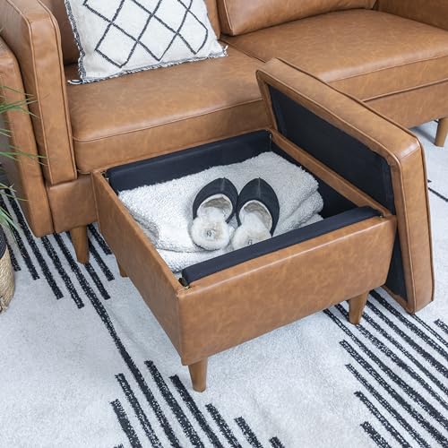 Creative Co-Op Atley Upholstered Modern Ottoman with Storage and Solid Wood Legs, Cognac Vegan Leather by Creative Co-Op - Image 8