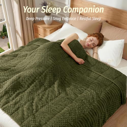 Image of Wemore Knitted Fleece Weighted Blanket for Adults, Army Green, 48 x 72 inches 15 lbs