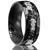 Lirzxin Anillo de boda de carburo de tungsteno para hombre, anillos de compromiso para hombre, diseño vintage de líneas talladas con incrustaciones de lámina de plata y piedra triturada, Acero de
