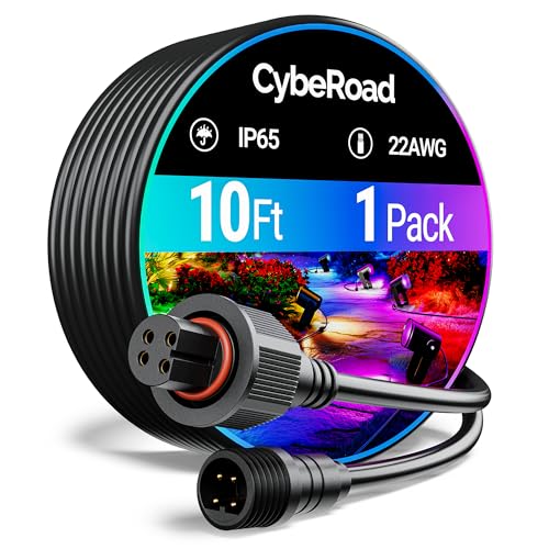 Cyberoad 10FT Extension Cable for Govee Outdoor Flood Lights and Spot Lights Waterproof 4-Pin Extension Cord for Govee H7057 H7058 H7060 H7062 H7093 H7094 H7065 H7066 Black (10FT-1 Pack)