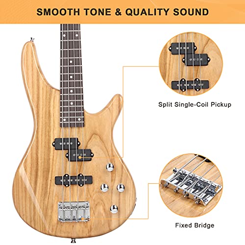 Glarry Gib Series 4 String Electric Bass Guitar Beginner Kit Full Size With 20W Amp, Digital Tuner, Strap, Bag And Accessories (Burlywood) #TOP5