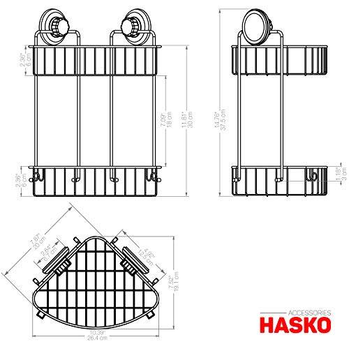HASKO accessories - Suction Cup Corner Shower Caddy | 304 Stainless Steel Polished Chrome Shelf 2 Tier Basket Holder for Bathroom and kitchen