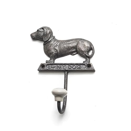 Fyne-Finds Brown Cast Iron Rustic Vintage Dachshund Sausage Dog Leads Coat Keys Wall Hook