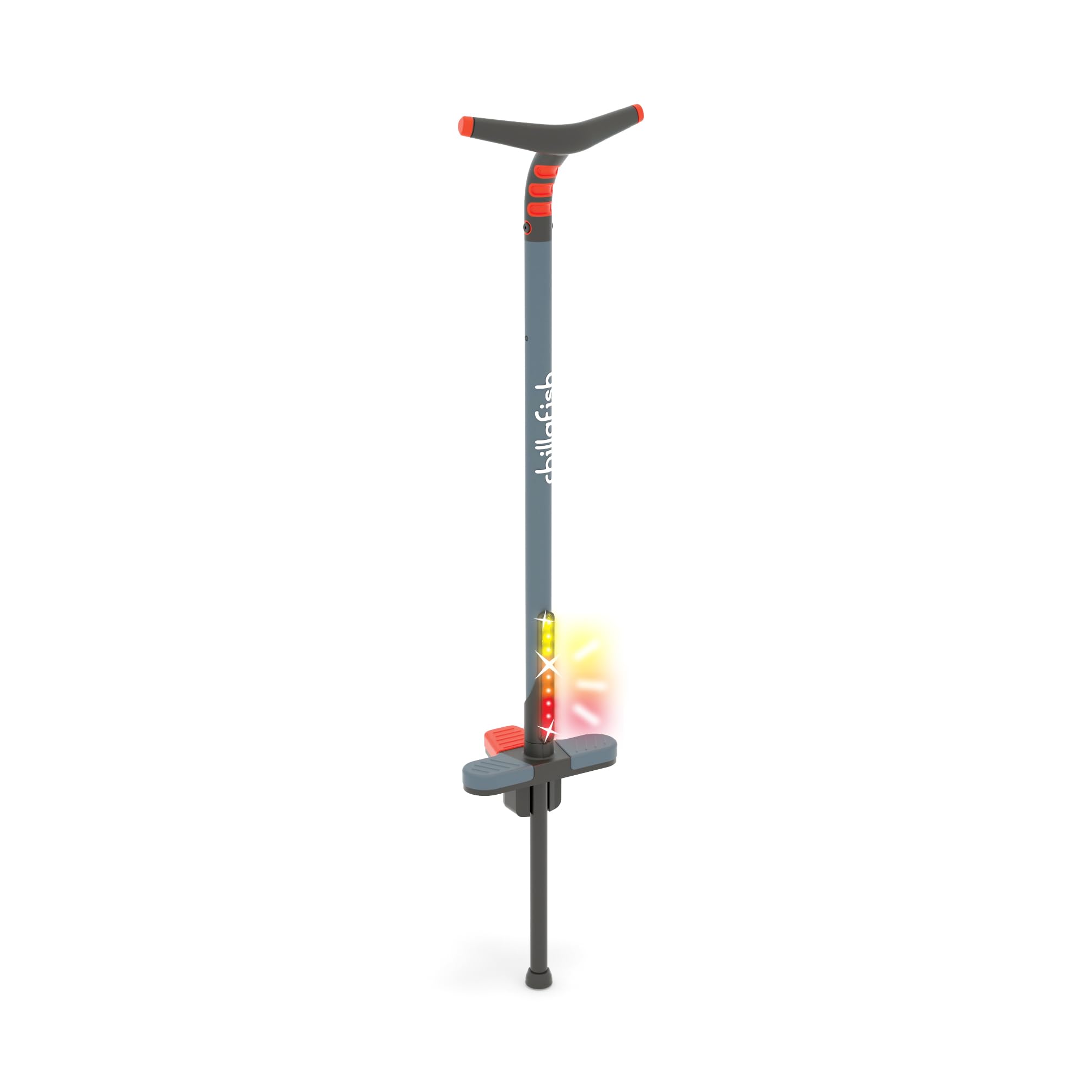 Chillafish Poogi Glow Light-Up Pogo Stick with Centralized Extra Foot Pedal to Balance on One Foot and Versatile Soft-Touch Handgrip for One or Two Hands, Ages 9 and up, Papaya