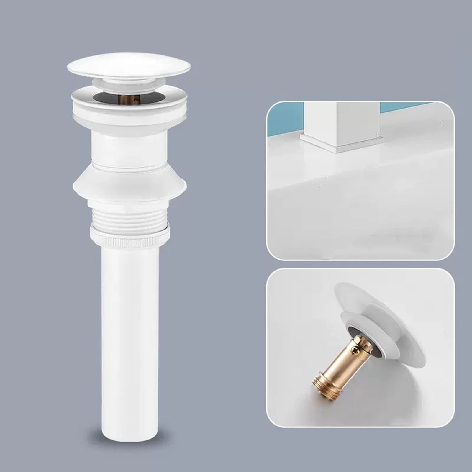 Bonde De Lavabo Pop-Up,Laiton,Bonde Lavabo sans Trop Plein,Bonde Clic Clac Universelle,Bonde Lavabo Salle De Bain Pop Up,Bonde Lavabo Clic Clac,Bonde Clic Clac sans Trop Plein,Blanc A