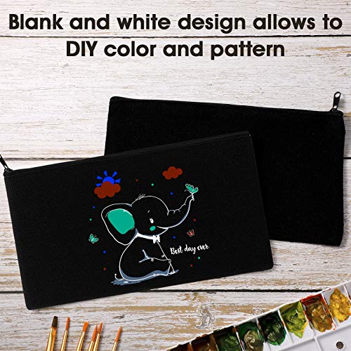 Image of 40 Pieces Canvas Pencil Pouch Zipper Makeup Cosmetic Bags Case Blank Craft DIY Bags Multipurpose Toiletry Stationary Storage Pouch for Women Students Travel School, Black,