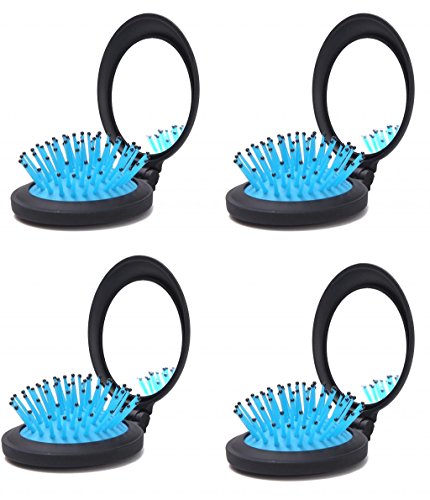 LOUISE MAELYS 4pcs Folding Pocket Hair Brush Comb with Mirror Travel Set Gift Idea