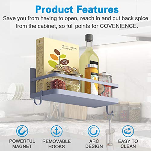 Image of Magnetic Spice Rack, Strong Magnetic Shelf with 2 Removable Hooks, Perfect Space Saver for Small Kitchen /Apartment, Awesome Metal Cabinet for Holding Spices, Jars, Bottle, Beve(Grey, 2Pack)