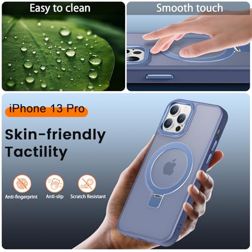 PuyaTeya Compatible with iPhone 13 pro Case with Magnetic Ring Stand, Military Drop Protection, Anti-Scratch/Anti-Fingerprint Translucent Matte Phone Case for iPhone 13 pro (Light Blue) by PuyaTeya - Image 7