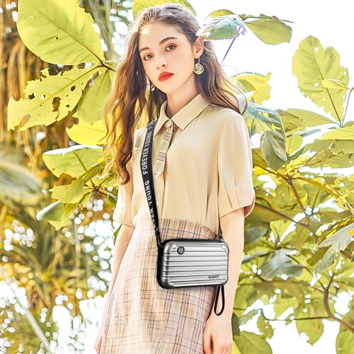 Image of Mini Suitcase Crossbody Bag, Plastic Mini Suitcase Bag Suitcase Purses Stylish Suitcase Cosmetic Bag with 2 Straps