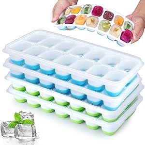 JRISBO 4 Pack Silikon Eiswürfelform mit Deckel
