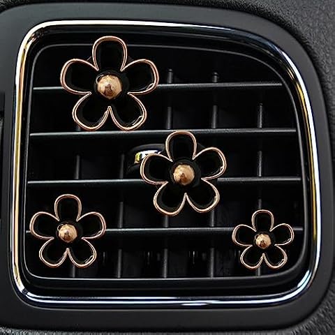 Daisy Air Vent Clips, 4 Pcs Cute Flower Car Air Conditioning Outlet Clip Car Air Freshener Clip Charm Car Inter Decor Accessories for Women (Black) Cover