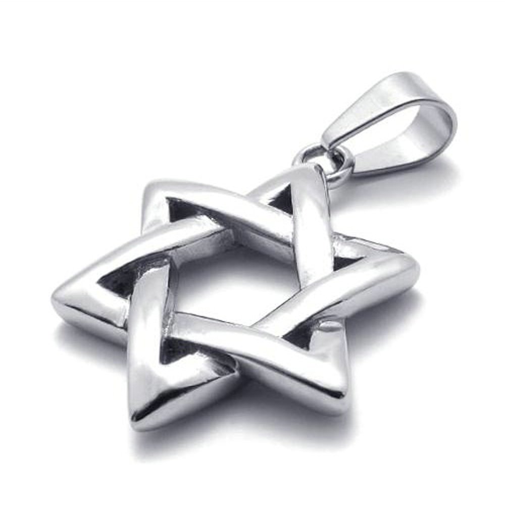 jonline24hPolished Stainless Steel Necklace Lucky Star of David Pendant Silver 18-28inches Chain