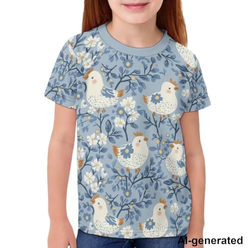 Image of Novelty 3D Graphic T Shirts for Kids Crew Neck Funny Animal Print Short Sleeve Girls Tshirts 3-16 Years