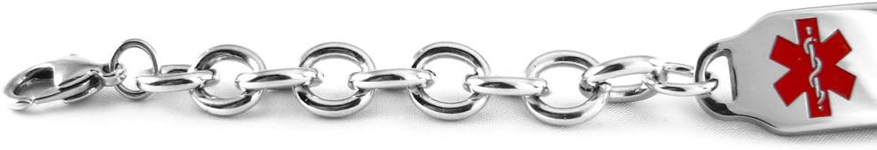 Pre-Engraved & Customized Diabetes Type II Medical Bracelet, Wallet Card Incld, Red Symbol