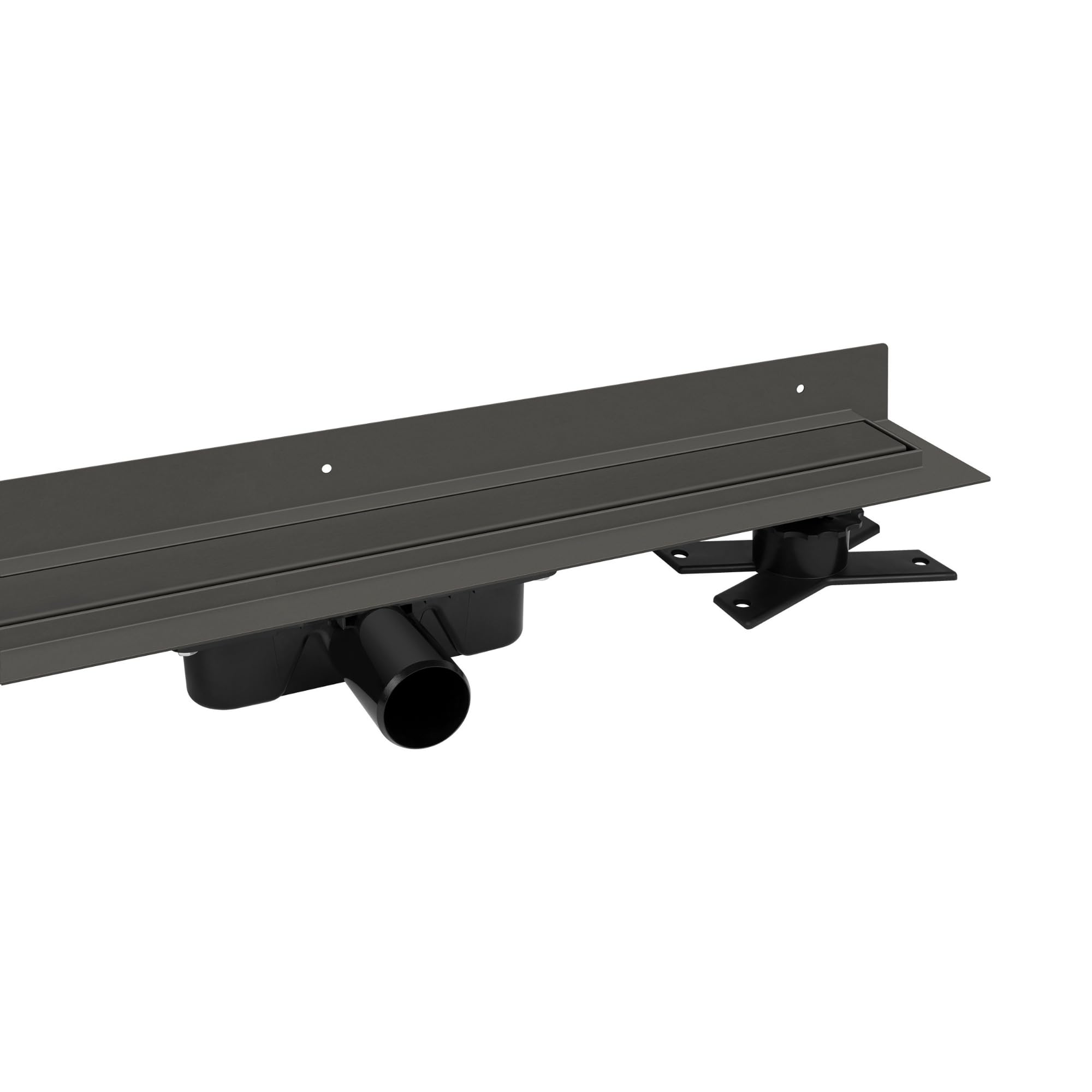 Canaleta de ducha Premium SLX Duo de grafito PVD – Acero inoxidable AISI 304, óxido enlosable, sifón Ø50, colador, patas de montaje, manguito de sellado, 60 a 100 cm (70 cm)