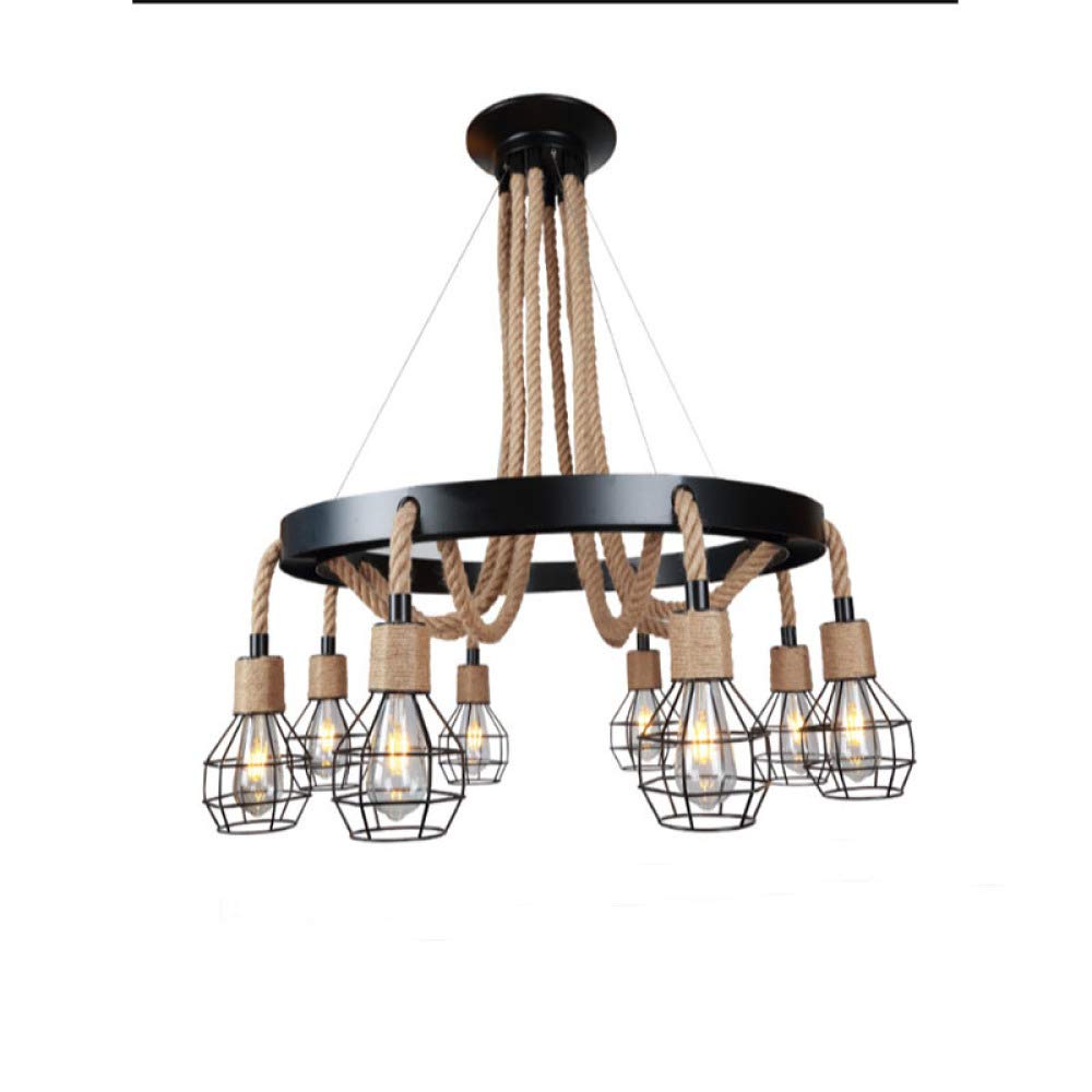 Lustre d'époque en fer forgé noir 6 têtes au design robuste pour intérieur rétro