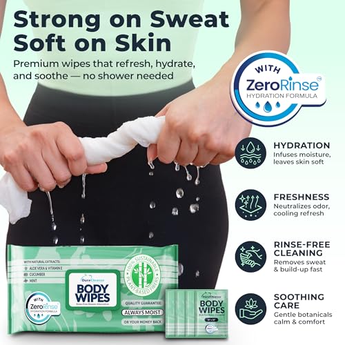 Image of Body Wipes for Women - Gentle - No Rinse Bathing Wipes - 50 Ct + 4 Travel | Gentle on Sensitive Skin, Cucumber & Marshmallow Root, Prebiotic Inulin, Aloe & Vitamin E, pH-Balanced, XL 10x11.5 inch Cloth