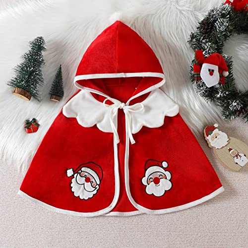 Toddler Boys Girls Christmas Cloak Bowknot Tie Loose Santa 𝗖𝗹aus Shawl Kids Fall Winter Warm (Red, 18-24 Months)2