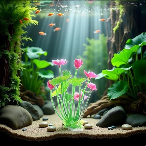 Image of Pink Artificial Water Plants, Artificial Lotus Fish Tank Ornament Aquarium Aquatics Grass Flower Simulation Wedding Favors Plastic Plastic Plants for Party Fish and Aquatic Pets Aquarium Decor