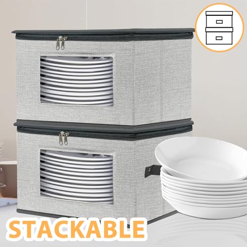 China Storage Containers, 12 Inch Dinner Plate Dish Storage Containers, Hard Shell Quilted Dinnerware Storage Box Case with Lids and Felt Protectors for Dishes Plates Storage and Moving (Light Grey) by homyfort - Image 4