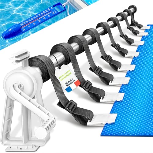 tillvex Dérouleur pour Piscine 1,05-6,15 m avec thermomètre | Système d'enroulage pour bâche...
