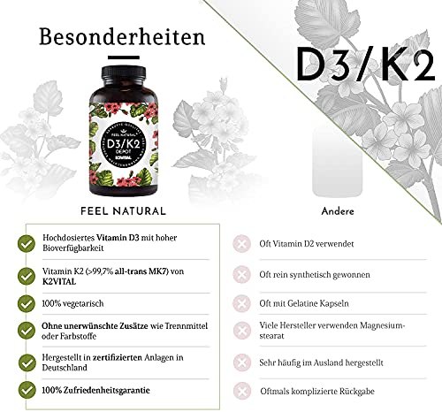 Vitamin D3 + K2 Tabletten – 180 Tabletten pro Packung