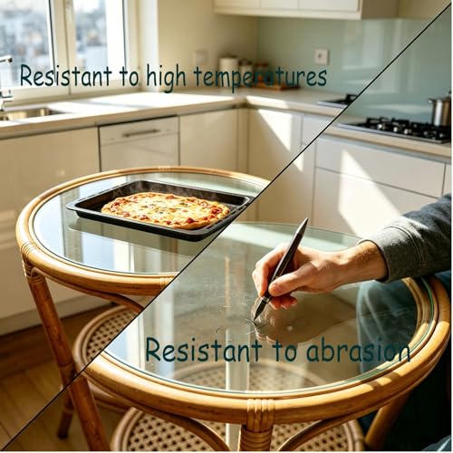 Plateau de table en verre transparent épais 48cm avec bord arrondi pour café