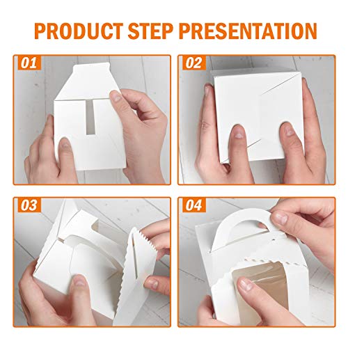 Gonioa 60Pcs White Single Cupcake Boxes,Cupcake Carriers Individual Containers with Handle and Window,Pastry Containers Muffins Cupcake Carriers for Baby Shower Wedding Birthday Party Favor