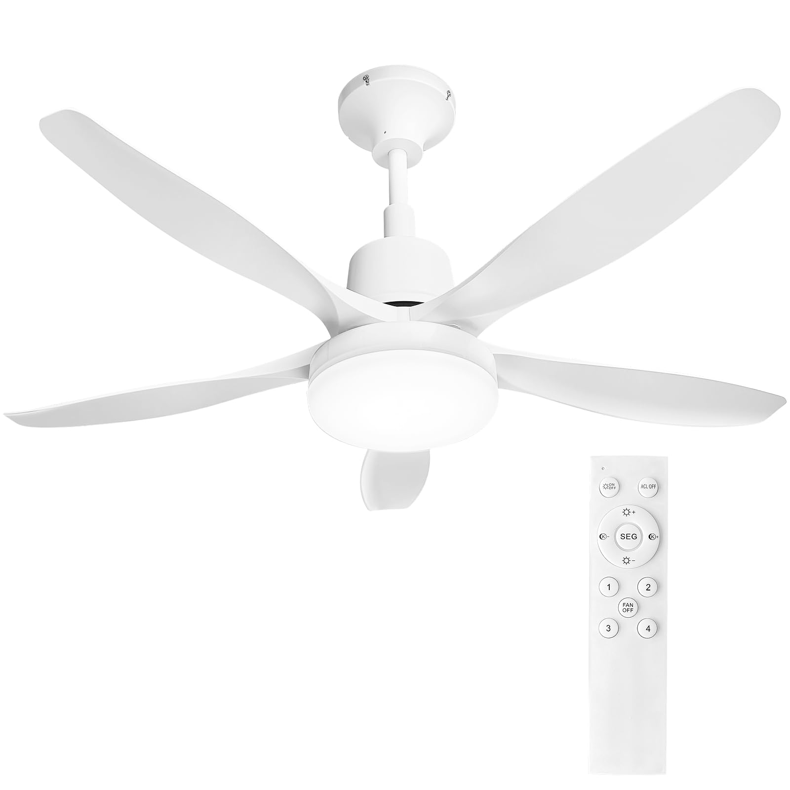 Ventilador Techo con Luz LED 76cm, Aspas Delgadas Silenciosas, Motor DC, 4 Velocidades Mando Distancia, Luz 3CCT 18W, Fácil Instalación, para Dormitorios Pequeños 7-14m², Blanco Mate