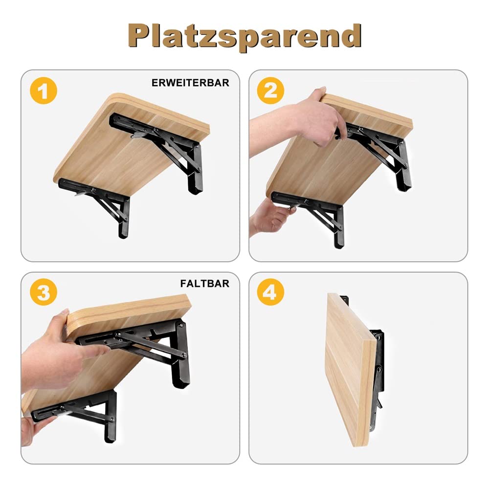 Equerre Etagère Pliante 500MM, LYCXAMES 2Pcs Support Console Pliable en Acier Laminé à Froid, Équerre pour Étagère Murale Pliants avec Vis de Fixation pour Garage, Cuisine, Jardin, Noir